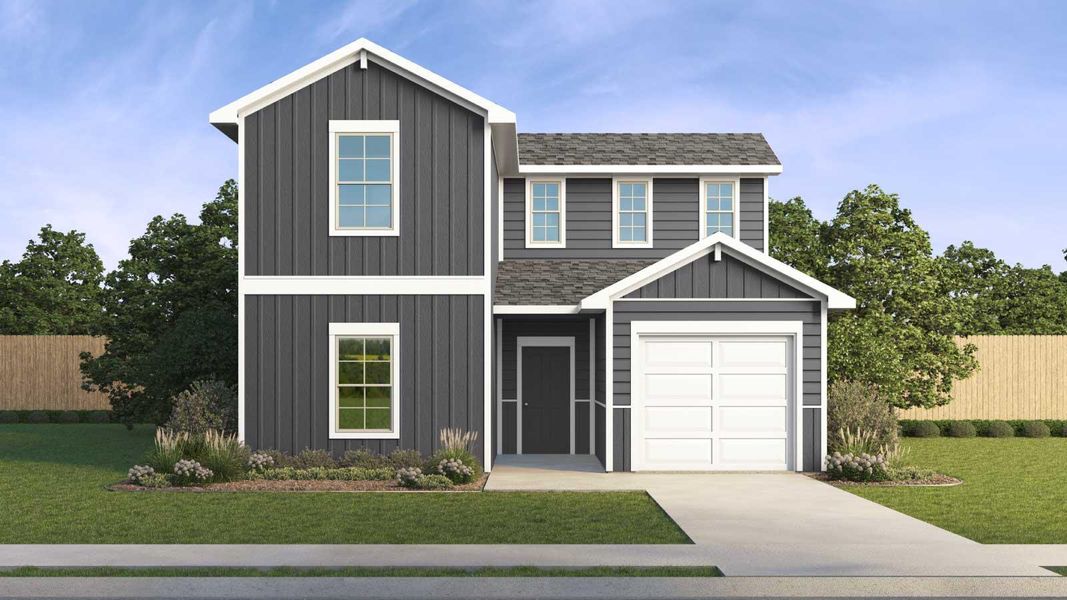 Front exterior of a new home in Marigold, Uhland, TX, highlighting curb appeal (Image 17). Front exterior of a new home in Marigold, Uhland, TX, highlighting curb appeal (Image 17).