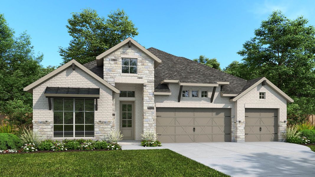 Representative exterior photo of a completed home built from the 2995W by Perry Homes in Mayfair 60', New Braunfels, TX (Image 4).