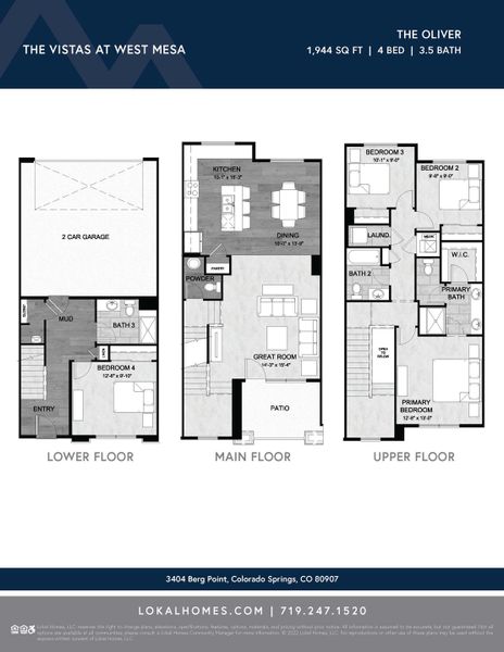 2D floor plan layout for the Oliver by Lokal Homes in The Commons at Victory Ridge, Colorado Springs, CO (Image 4).