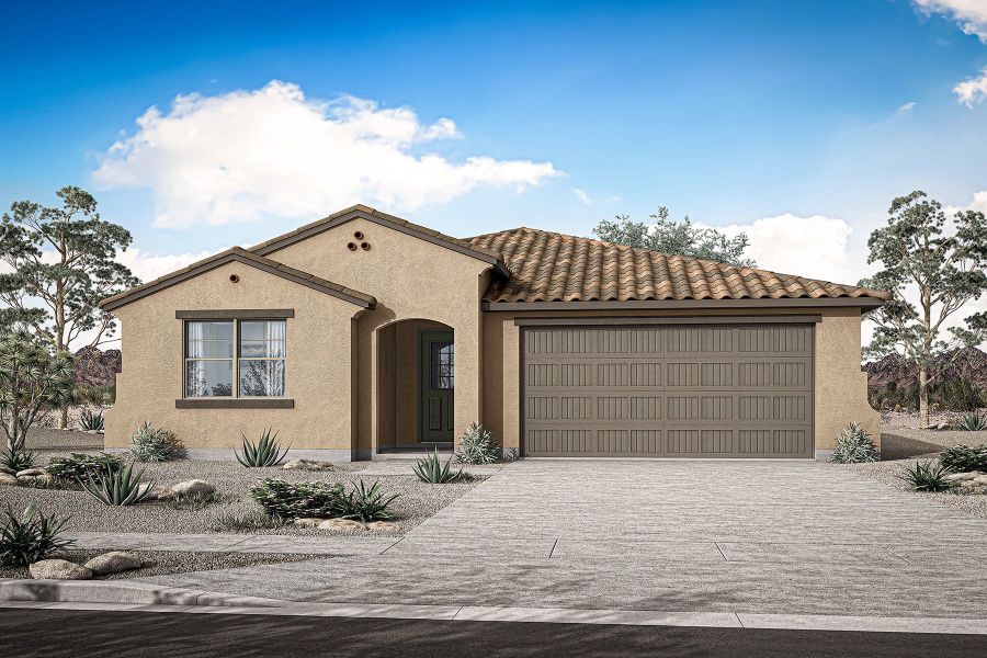 Representative exterior photo of a completed home built from the Aqua by Mattamy Homes in Tierra Vistoso, Surprise, AZ (Image 4). Representative exterior photo of a completed home built from the Aqua by Mattamy Homes in Tierra Vistoso, Surprise, AZ (Image 4).
