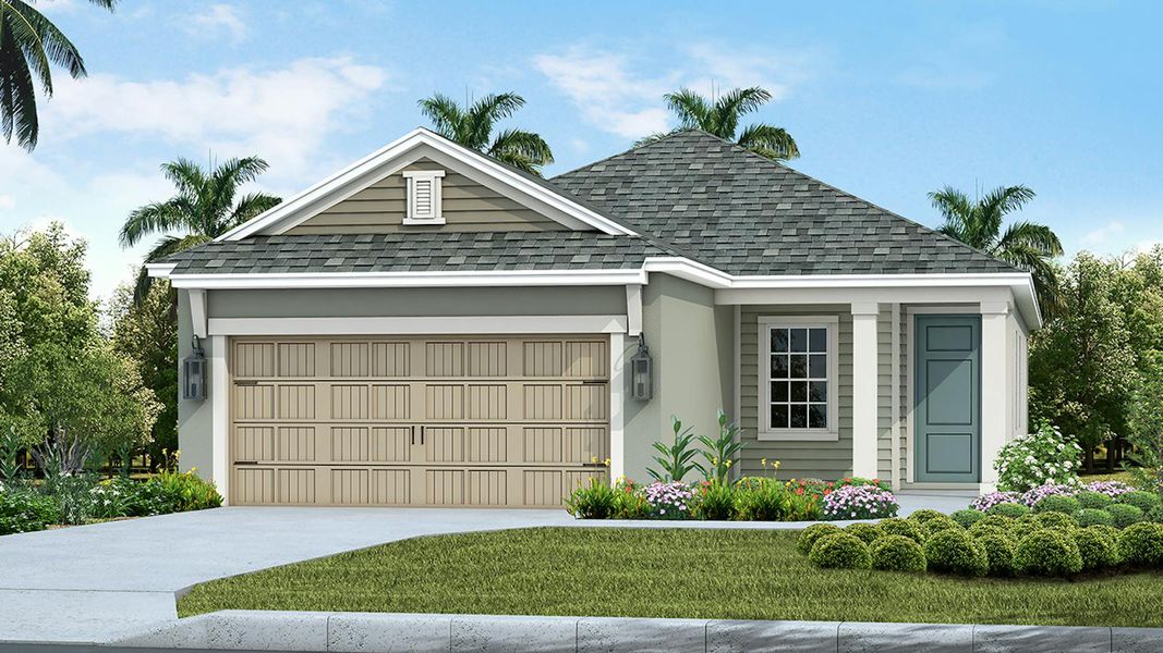 Front exterior of a new home in Canoe Creek Real Estate and Homes for Sale in Parrish, FL - Neal Communities, Parrish, FL, highlighting curb appeal (Image 18). Front exterior of a new home in Canoe Creek Real Estate and Homes for Sale in Parrish, FL - Neal Communities, Parrish, FL, highlighting curb appeal (Image 18).