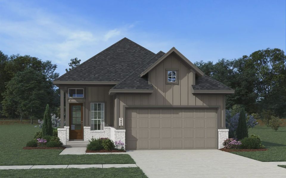 Representative exterior photo of a completed home built from the Toronto by Chesmar Homes in Jordan Ranch 40's, Fulshear, TX (Image 14). Representative exterior photo of a completed home built from the Toronto by Chesmar Homes in Jordan Ranch 40's, Fulshear, TX (Image 14).