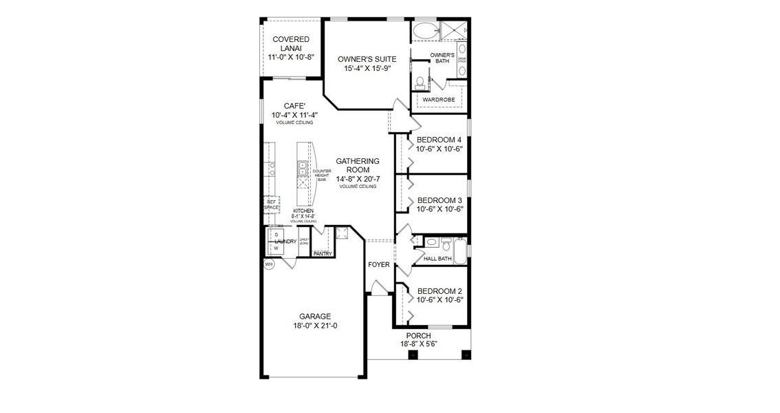 2D floor plan layout for the Parker by Highland Homes of Florida in Stonebridge North, Zephyrhills, FL (Image 3).