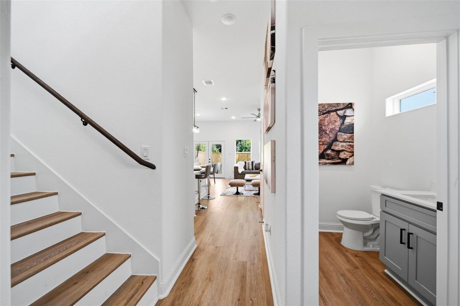 View of the downstairs from the garage entrance.