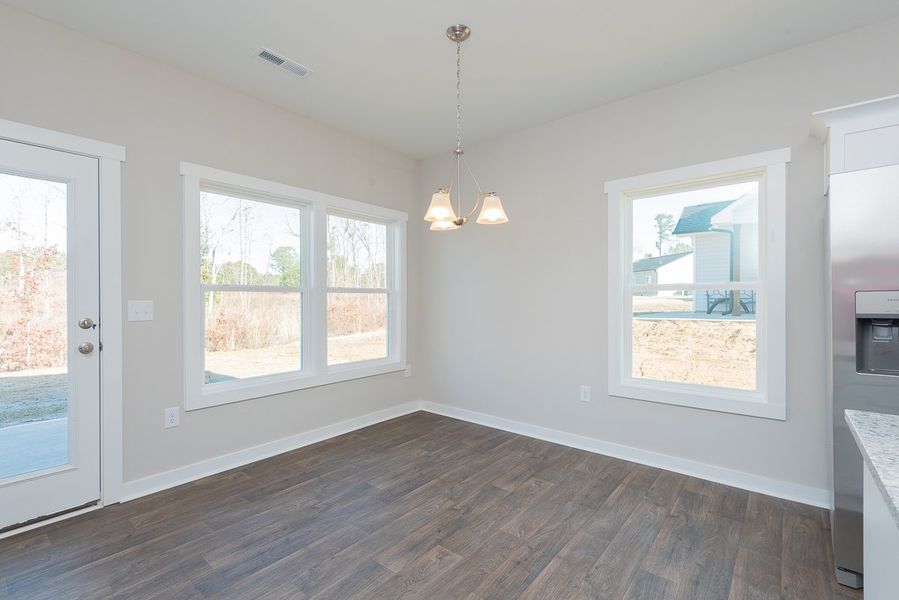 Representative unfurnished interior of a home built from the Dogwood by Foundation Home Builders LLC in Pinnix Loop, Burlington (Image 10). Representative unfurnished interior of a home built from the Dogwood by Foundation Home Builders LLC in Pinnix Loop, Burlington (Image 10).