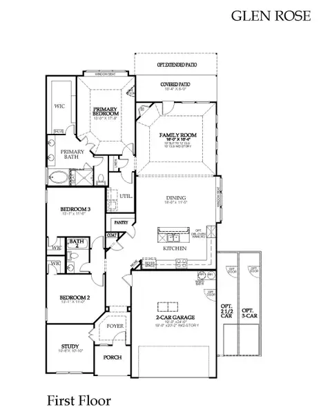2D floor plan layout for the Glen Rose by Windsor Homes in Anna Town Square, Anna, TX (Image 5).