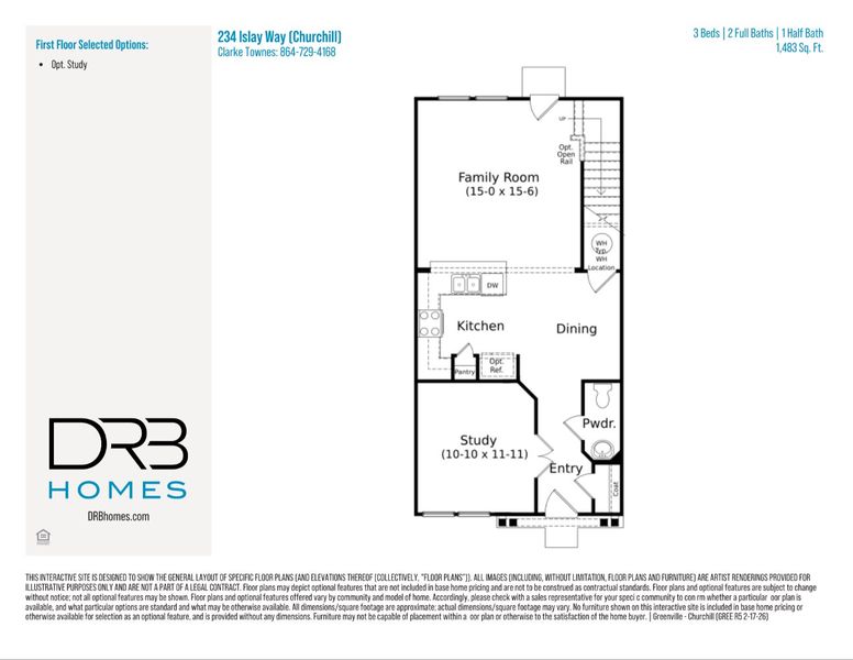 2D floor plan layout of this home in Clarke Townes, Anderson, SC (Image 5).