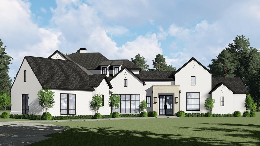 Impressive front entry framed by stone detail and modern lighting Impressive front entry framed by stone detail and modern lighting