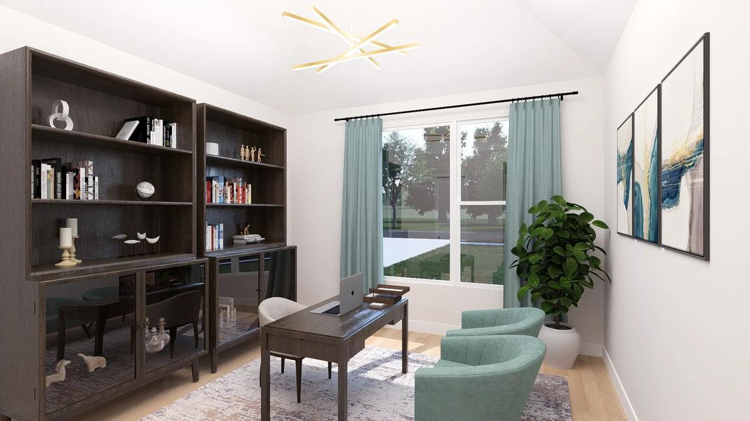 An inviting study, perfect for focused work or quiet contemplation. An inviting study, perfect for focused work or quiet contemplation.