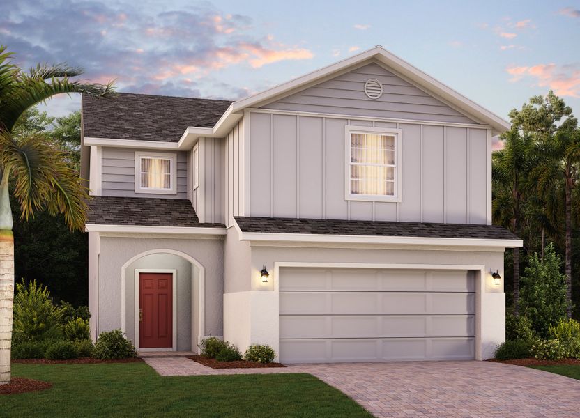 Representative exterior photo of a completed home built from the Sebastian by Risewell Homes in Trinity Lakes, Groveland, FL (Image 7). Representative exterior photo of a completed home built from the Sebastian by Risewell Homes in Trinity Lakes, Groveland, FL (Image 7).