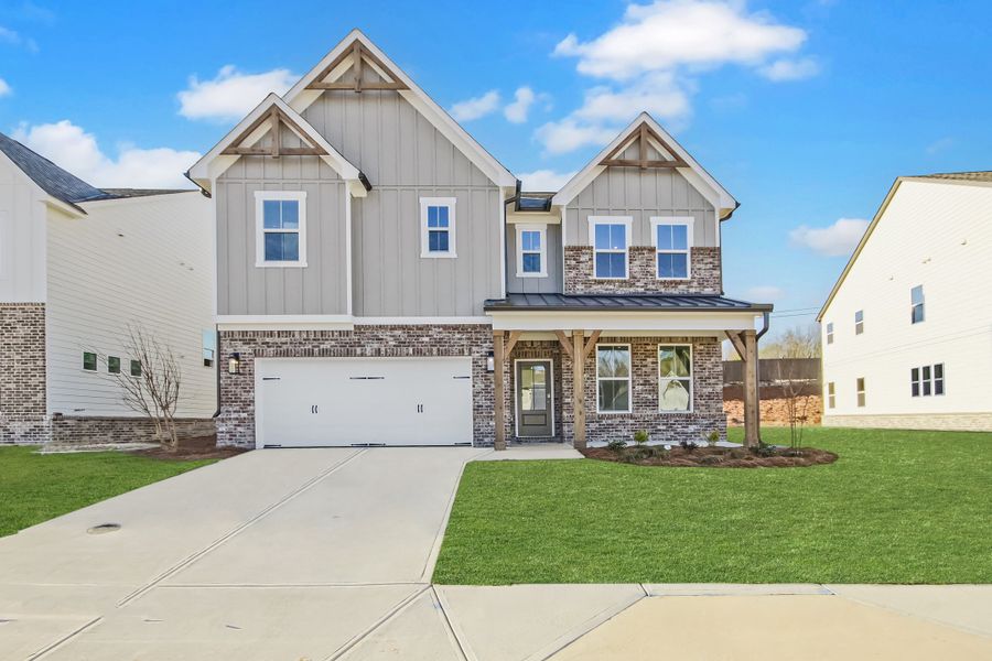 Representative exterior photo of a completed home built from the Riverside by Beazer Homes in The Paddocks at Doc Hughes, Buford, GA (Image 15).
