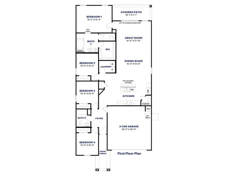 2D floor plan layout for the Gaven by D.R. Horton in The Ridge at Stone Butte, Phoenix, AZ (Image 5).