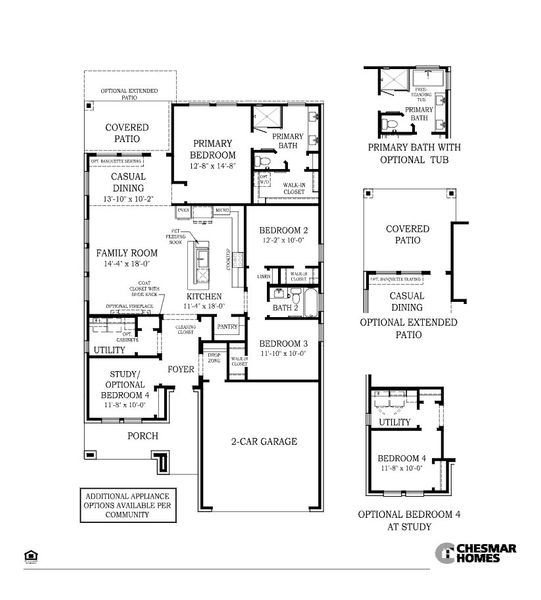 2D floor plan layout for the Bonneville 60′ Lot by Chesmar Homes in Blue Heron, Mont Belvieu, TX (Image 3).
