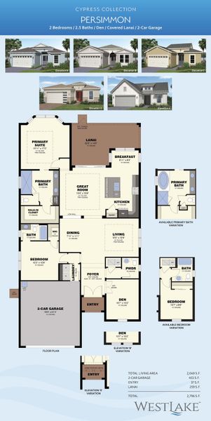 2D floor plan layout for the Persimmon by Minto Communities in Westlake, Loxahatchee, FL (Image 4).