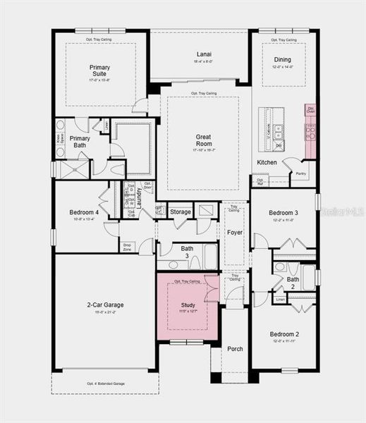 Floor Plan - Structural options added include: extended garage, gourmet kitchen, study with double doors, and impact window Floor Plan - Structural options added include: extended garage, gourmet kitchen, study with double doors, and impact window