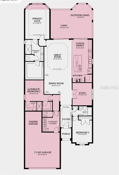 Structural options added include: Gourmet kitchen, casual dining extension, study in place of flex, 8' interior doors, tray ceiling at primary suite and gathering room, bay window at primary suite, covered extended lanai, and tandem garage.