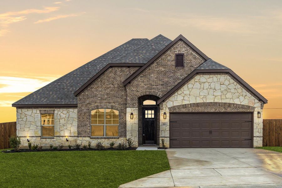 Elevation D with Stone | Concept 2027 at Abe's Landing in Granbury, TX by Landsea Homes