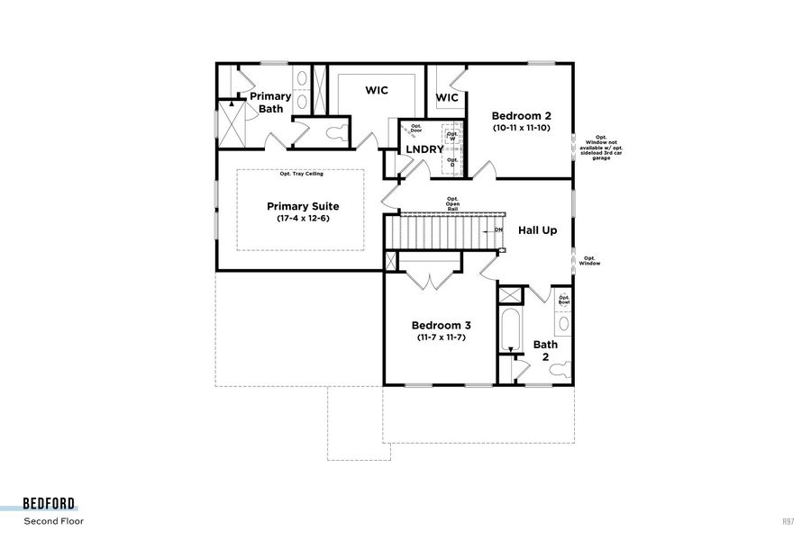 2D floor plan layout for the Bedford by DRB Homes in Riley Farms, Rockvale, TN (Image 8).