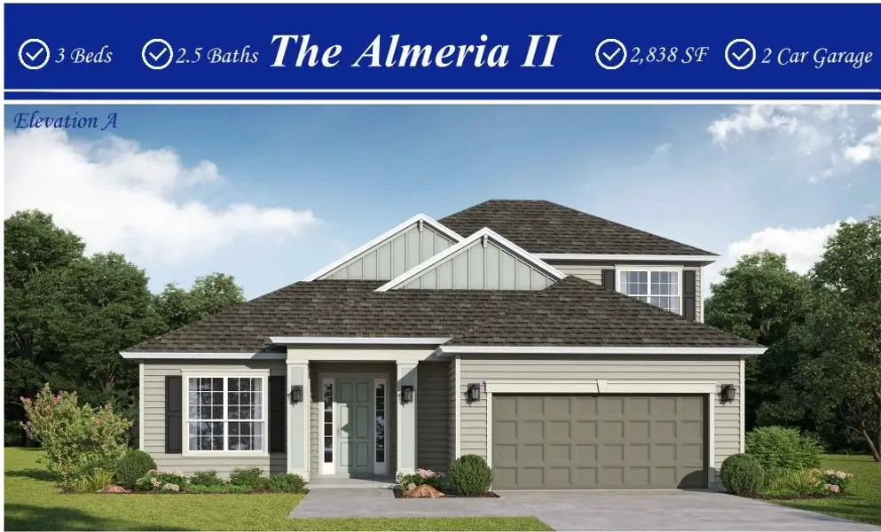 Representative exterior photo of a completed home built from the Almeria II by SEDA New Homes in Sandy Ridge, Yulee, FL (Image 1).