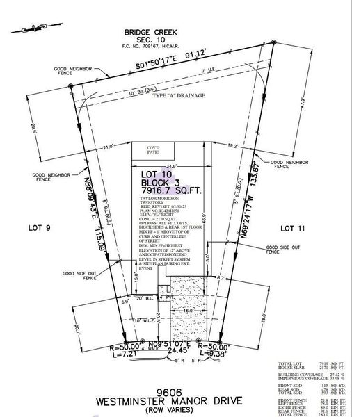 9606 Westminster Manor Drive Preliminary Plot Plan 9606 Westminster Manor Drive Preliminary Plot Plan
