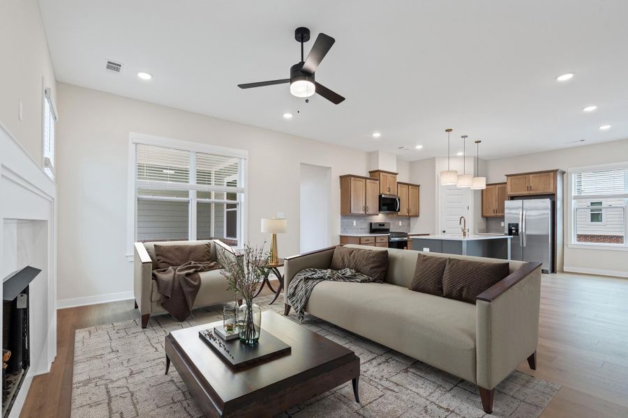 Virtually staged furnishings for example only.