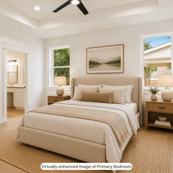 Virtually staged primary bedroom