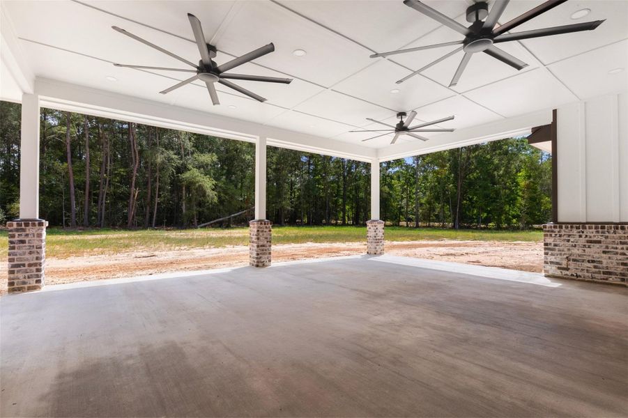 Serene view of of spacious backyard.