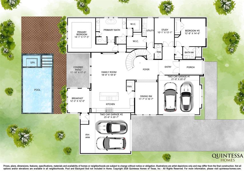 Artist Rendering of 1st Floor on Site Plan. Pool and Backyard Sod Not Included In Home. Artist Rendering of 1st Floor on Site Plan. Pool and Backyard Sod Not Included In Home.