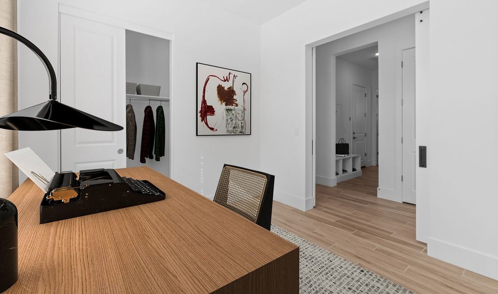 Home office with double barn doors