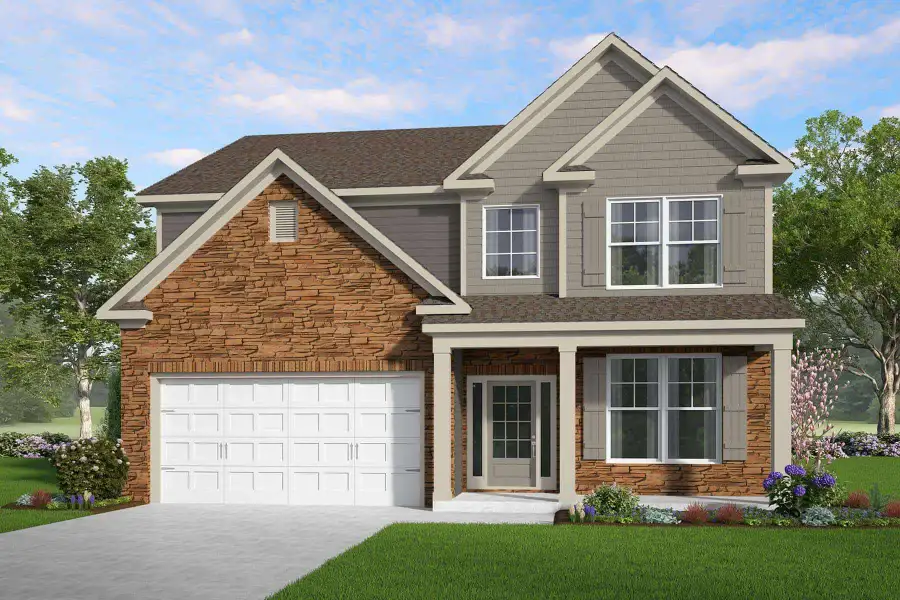 Representative exterior photo of a completed home built from the Inwood by McKinley Homes in Stratford Square, Lawrenceville, GA (Image 2). Representative exterior photo of a completed home built from the Inwood by McKinley Homes in Stratford Square, Lawrenceville, GA (Image 2).