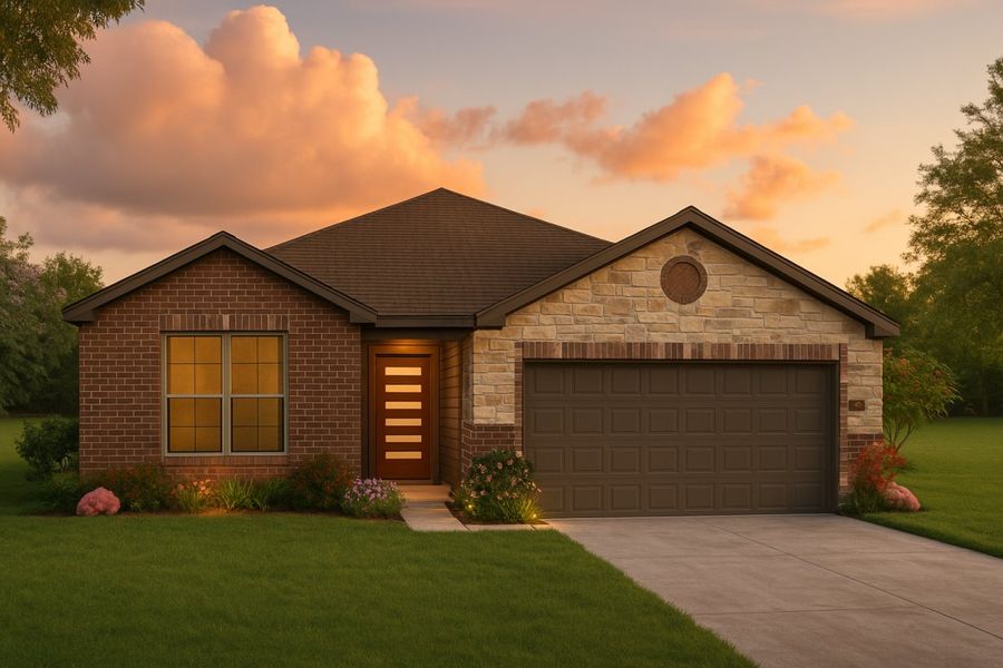 Representative exterior photo of a completed home built from the Emory II Harrington Trails Legend II Series by Brohn Homes in Harrington Trails, New Caney, TX (Image 13). Representative exterior photo of a completed home built from the Emory II Harrington Trails Legend II Series by Brohn Homes in Harrington Trails, New Caney, TX (Image 13).