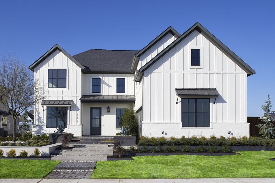 Representative exterior photo of a completed home built from the Conroe - SH 5248 by Shaddock Homes in Grand Oaks at Green Meadows - 60', Celina, TX (Image 22). Representative exterior photo of a completed home built from the Conroe - SH 5248 by Shaddock Homes in Grand Oaks at Green Meadows - 60', Celina, TX (Image 22).