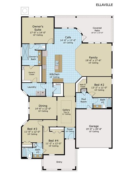 2D floor plan layout for the The Ellaville by Providence Homes (Florida) in Reflections at Nocatee, Nocatee, FL (Image 2).