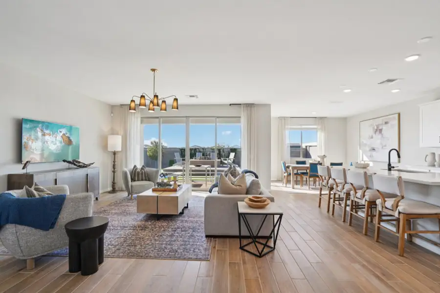 Great room, kitchen and dining