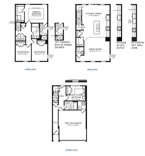 2D floor plan layout for the Overture by Ryan Homes in Townes at The Station, Apex, NC (Image 1).