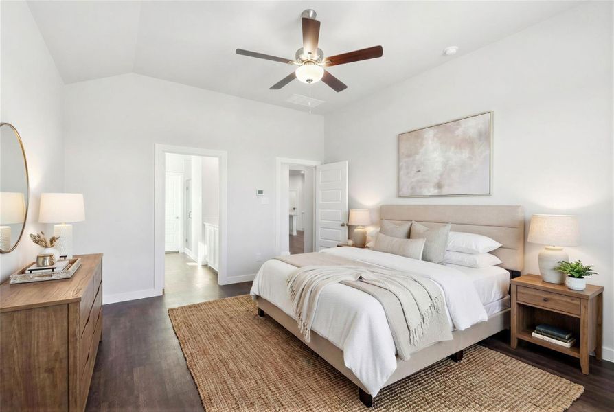 Upstairs, a versatile gameroom creates the ideal space for entertainment, work or play. Virtually staged representation of the upstairs game room.