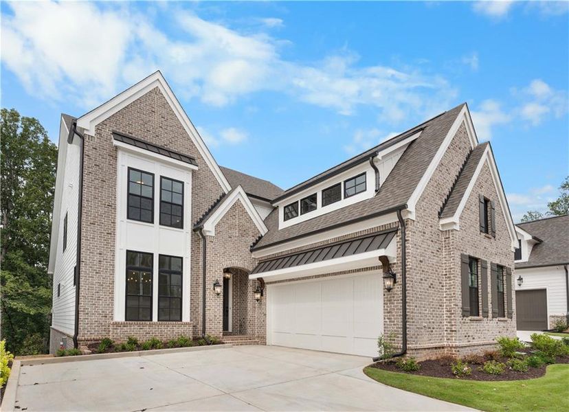 Front exterior of a new home in Waterside Single Family, Peachtree Corners, GA, highlighting curb appeal (Image 26). Front exterior of a new home in Waterside Single Family, Peachtree Corners, GA, highlighting curb appeal (Image 26).