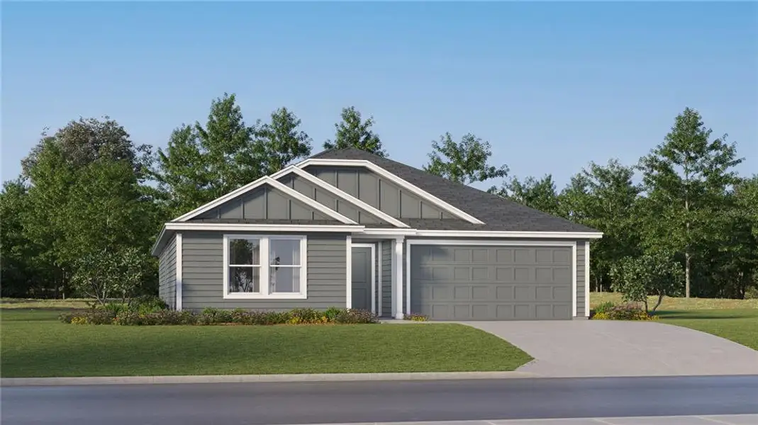 Front exterior of a new home in Ranches at Lake Mcleod, Eagle Lake, FL, highlighting curb appeal (Image 1). Front exterior of a new home in Ranches at Lake Mcleod, Eagle Lake, FL, highlighting curb appeal (Image 1).