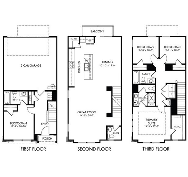2D floor plan layout of this home in Greystone - Highland Townhomes, Smyrna, TN (Image 2).