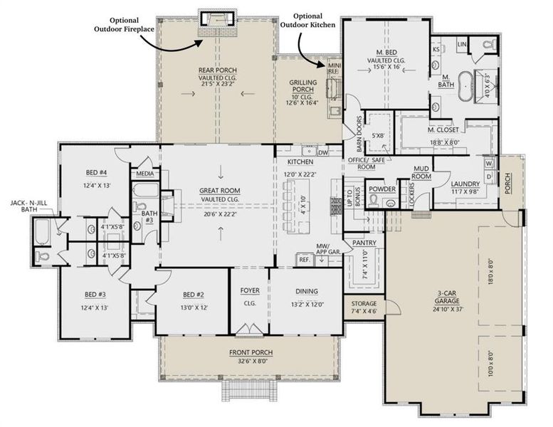 2D floor plan layout of this home in Oak Water Ranch, Granbury, TX (Image 3).