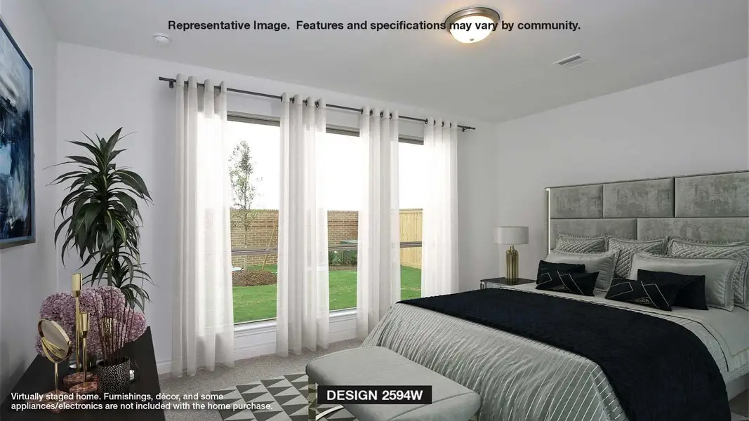 Bedroom with light colored carpet, visible vents, and multiple windows