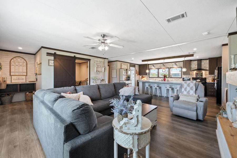 Copious amounts of light fill the home.