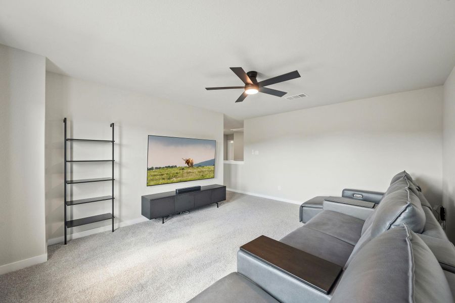 Soft carpeting underfoot defines this comfortable secondary living space. Soft carpeting underfoot defines this comfortable secondary living space.