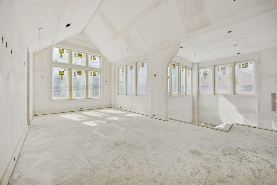 The second floor game room enjoys a cathedral ceiling and walls of windows. Photo taken on Feb 9.