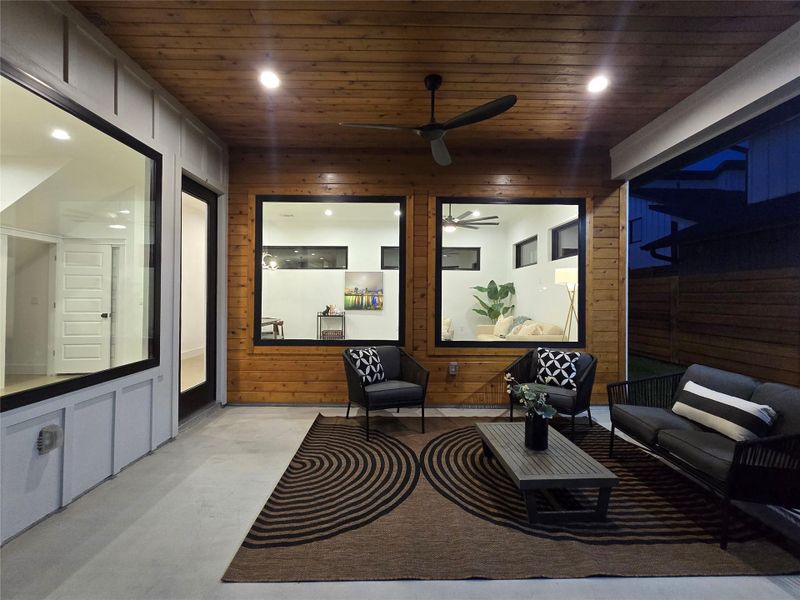 View of the back porch at dusk.