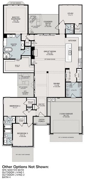 2D floor plan layout for the Seneca by Sitterle Homes in Comanche Trace, Kerrville, TX (Image 3).