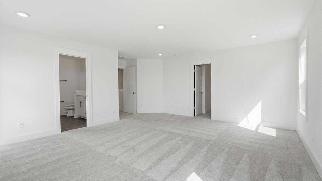 Eye-catching details and elegant finishes in the vibrant primary suite of this select home at Iris Meadows