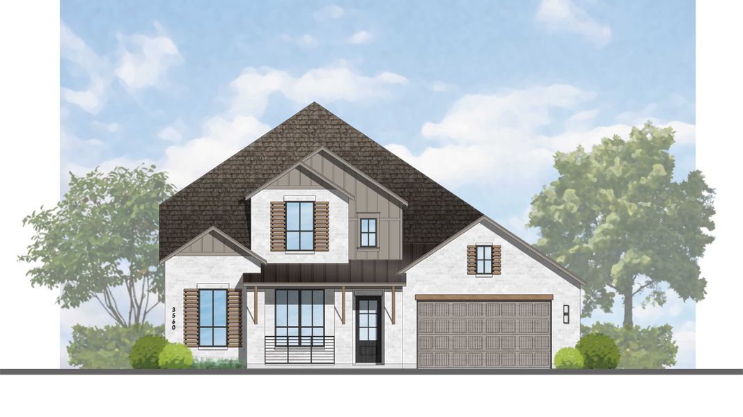 Representative rendering of the exterior for the Telford Plan by Highland Homes (Image 6).