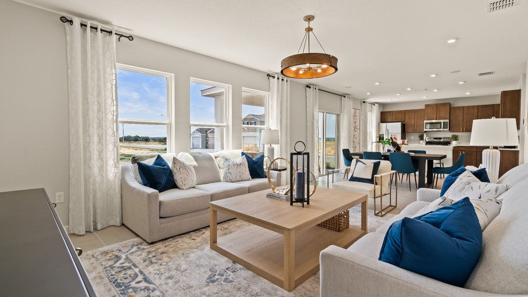 The First Floor Living Area in the Model Highbourne by DRB Homes in Hamilton Bluff located in Haines City, FL. The First Floor Living Area in the Model Highbourne by DRB Homes in Hamilton Bluff located in Haines City, FL.