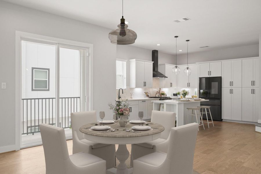 Flowing seamlessly from the family room, the dining area is anchored by a 6-foot sliding glass door that opens to the balcony, extending the living space outdoors. This bright and inviting area is perfectly suited for casual dinners or more formal gatherings. It’s location keeps it effortlessly connected to both the kitchen and living area. This room has been virtually staged. Flowing seamlessly from the family room, the dining area is anchored by a 6-foot sliding glass door that opens to the balcony, extending the living space outdoors. This bright and inviting area is perfectly suited for casual dinners or more formal gatherings. It’s location keeps it effortlessly connected to both the kitchen and living area. This room has been virtually staged.